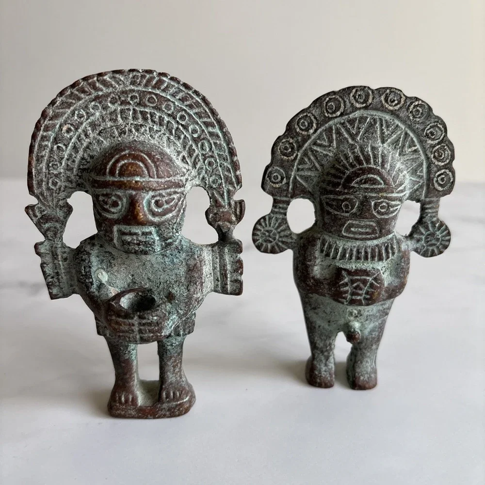 VTG Peruvian Bronze Naylamp Figurines‎ - Rare Double Sided Janiform Sican Pair